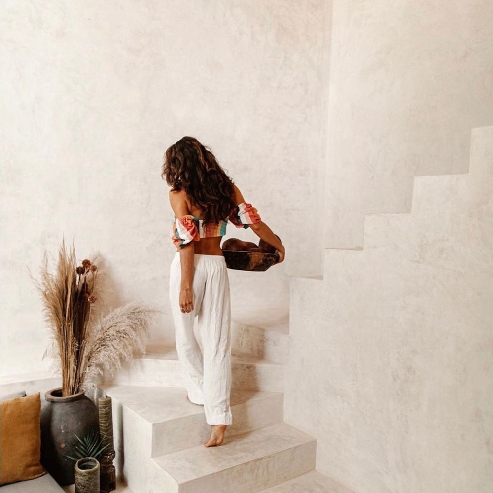 Wild Rose Flow White Geanie Pants